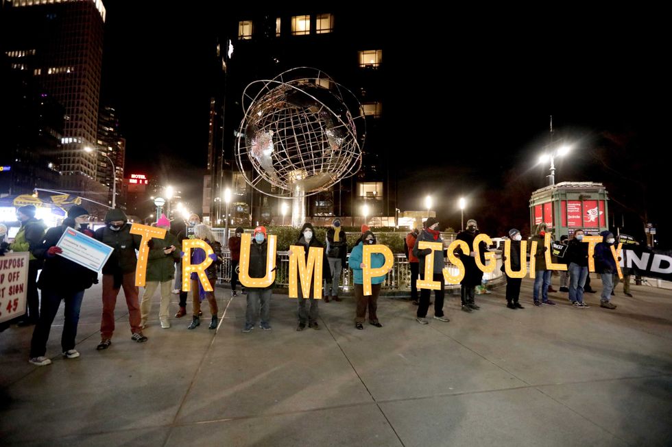 Protesters in New York City took to the streets after pro-Trump supporters stormed the U.S. Capitol in Washington, D.C. Jan. 6, 2021.
