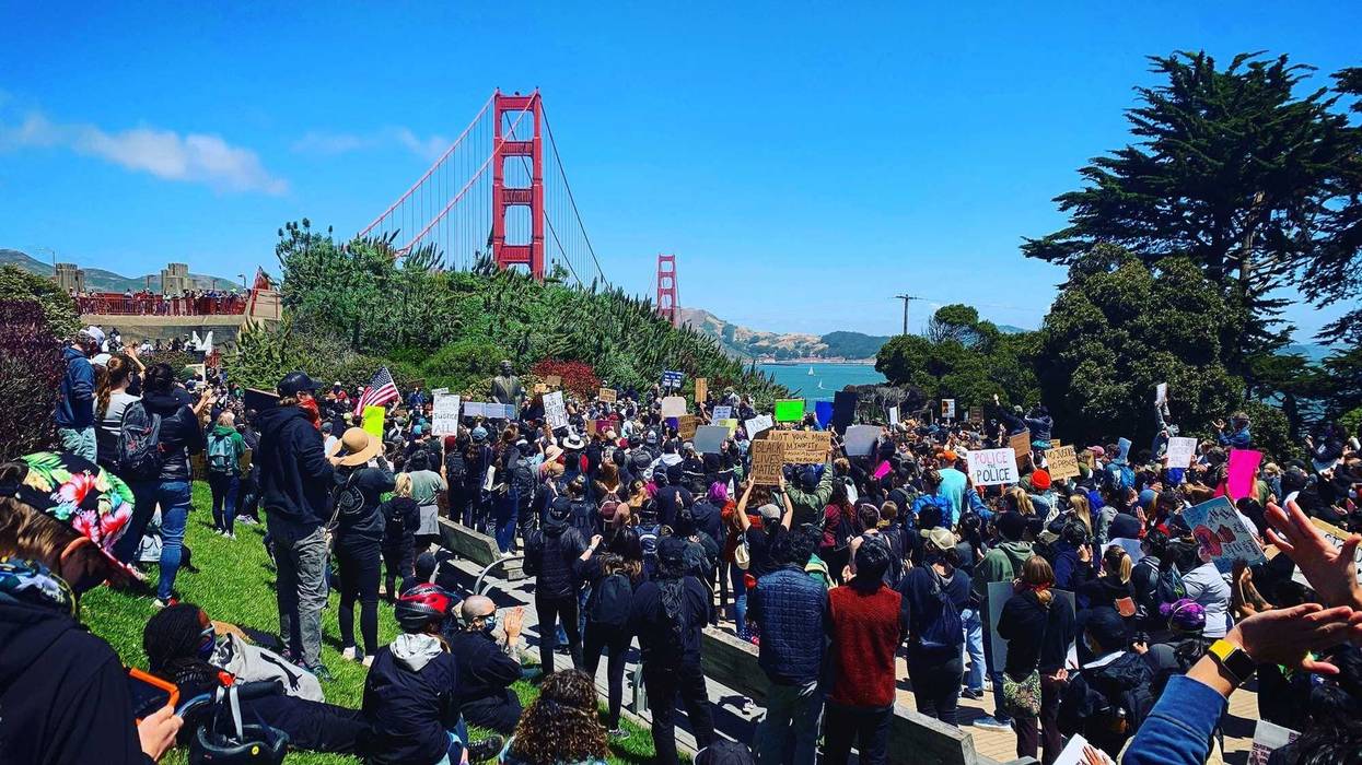 Protesters march across the Golden Gate Bridge in support of the Black Lives Matter movement.