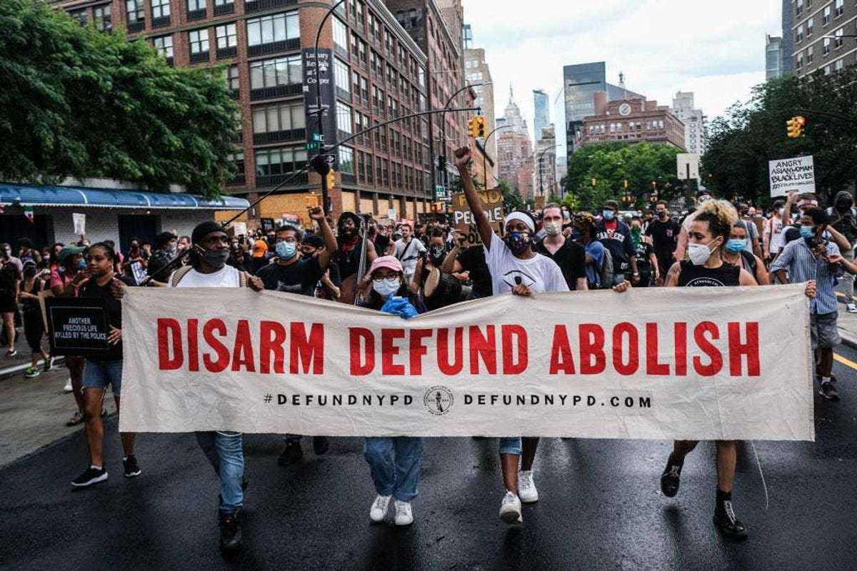 Protesters march down the Bowery voicing their opposition to the current state of policing on June 29, 2020 in New York City.
