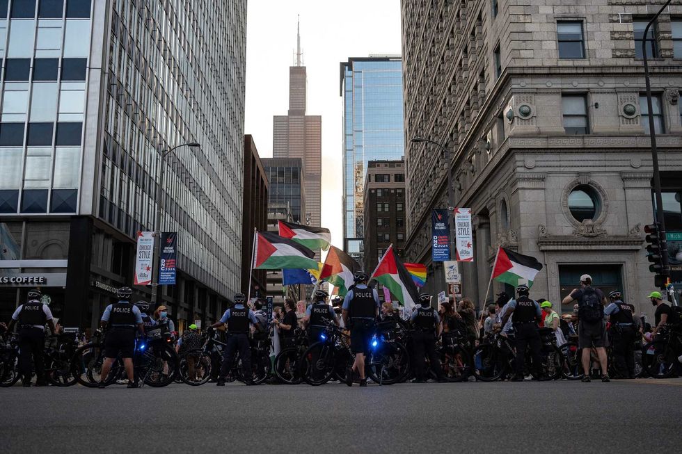 protesters march in Chicago