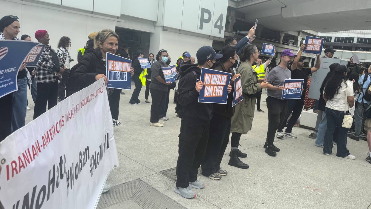 protesters outside airport
