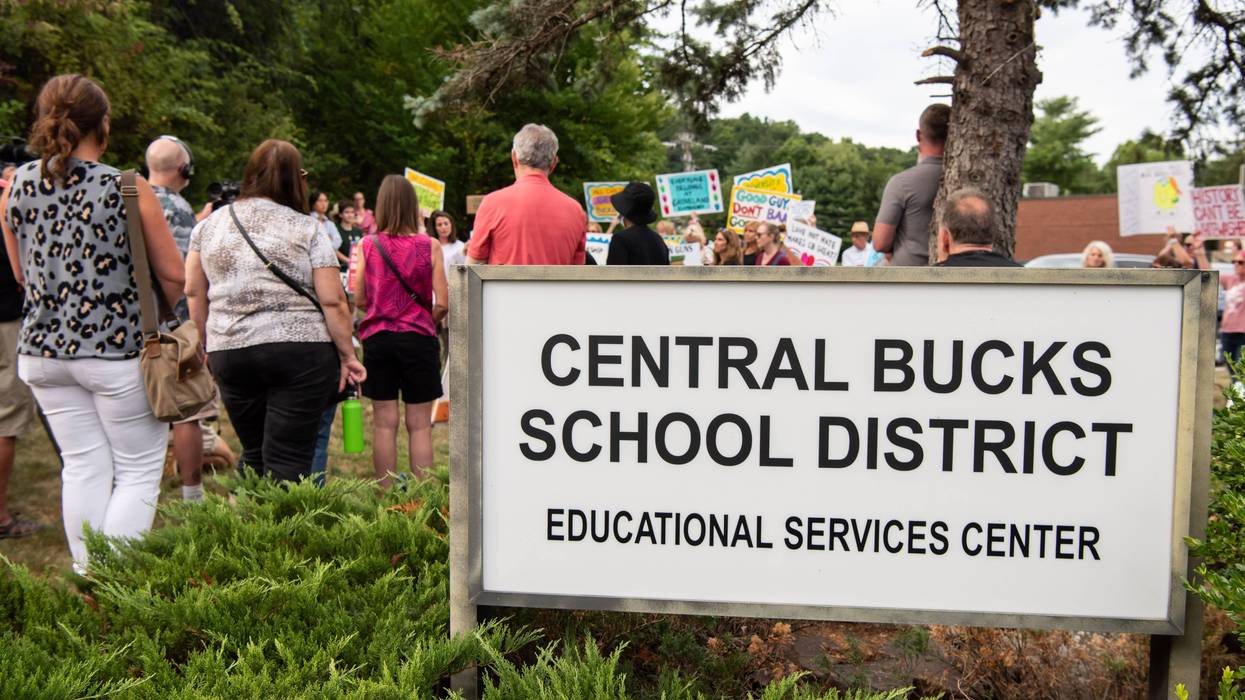 protesters outside Central Bucks School District administrative building
