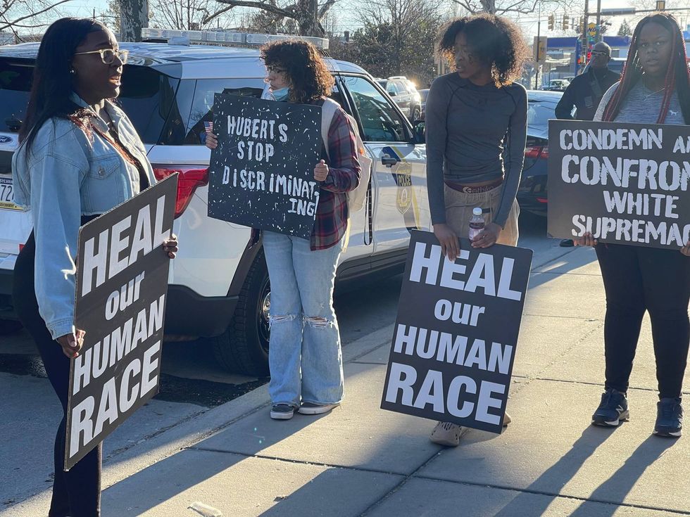 Protesters outside St. Hubert
