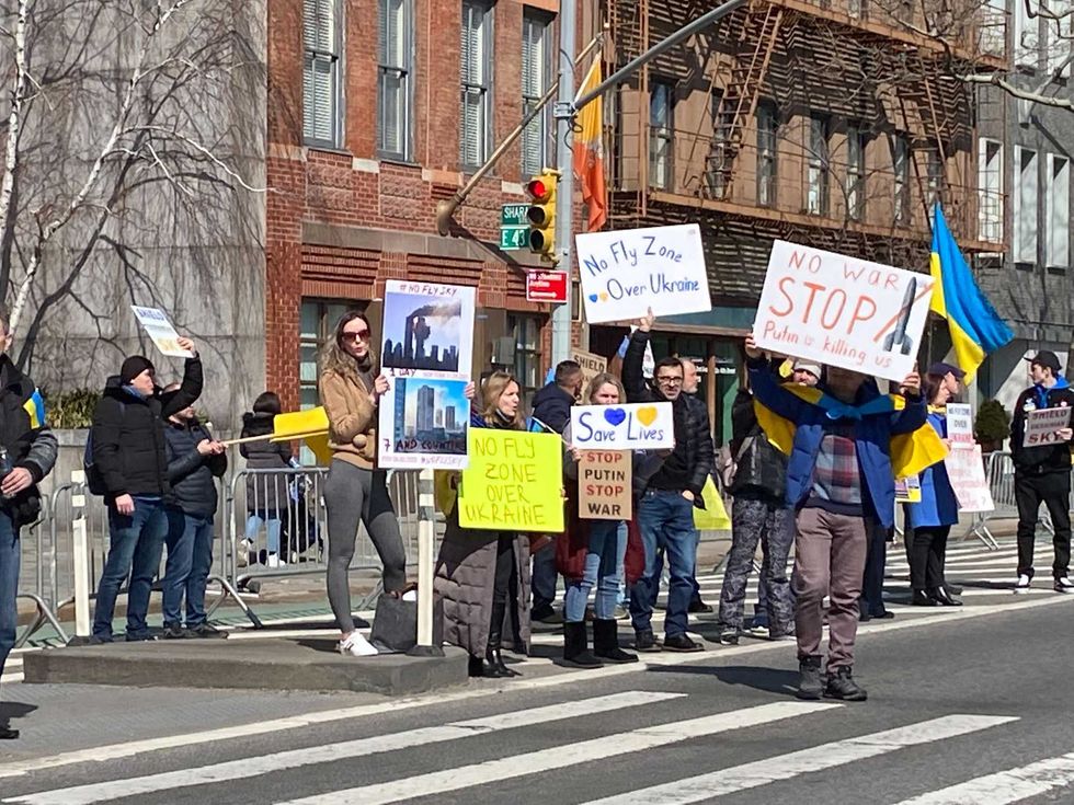 Protesters outside the United Nations headquarters on Wednesday