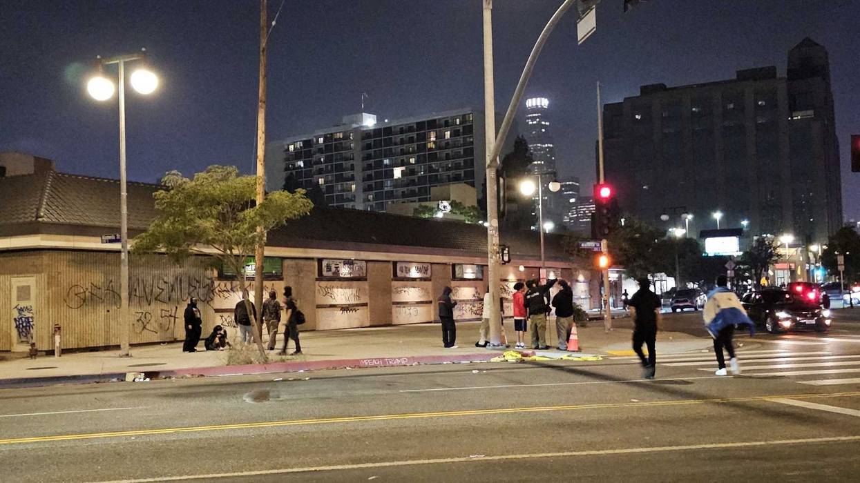 Protestors in LA being pushed toward 2nd and Almeda by law enforcement as a night of protests - and vandalism - continued Monday.