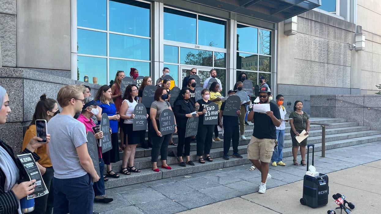 protestors outside St. Louis City's Justice Center
