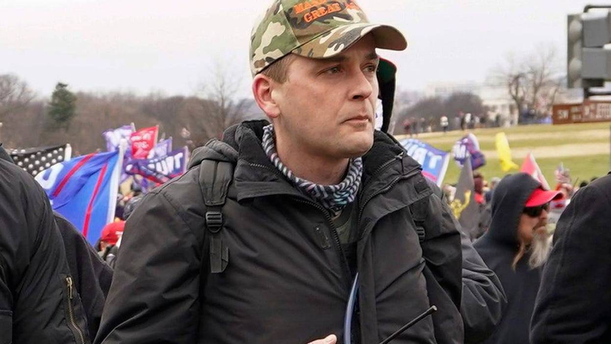 Proud Boys member Zachary Rehl walks toward the U.S. Capitol in Washington, in support of President Donald Trump on Jan. 6, 2021.