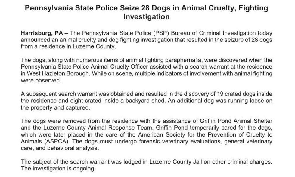 PSP release on Animal Cruelty investigation