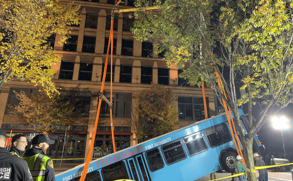 Pulling bus out of sinkhole