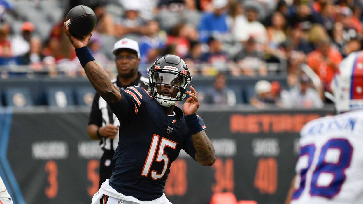 quarterback PJ Walker (15) against the Buffalo Bills during the second half at Soldier Field