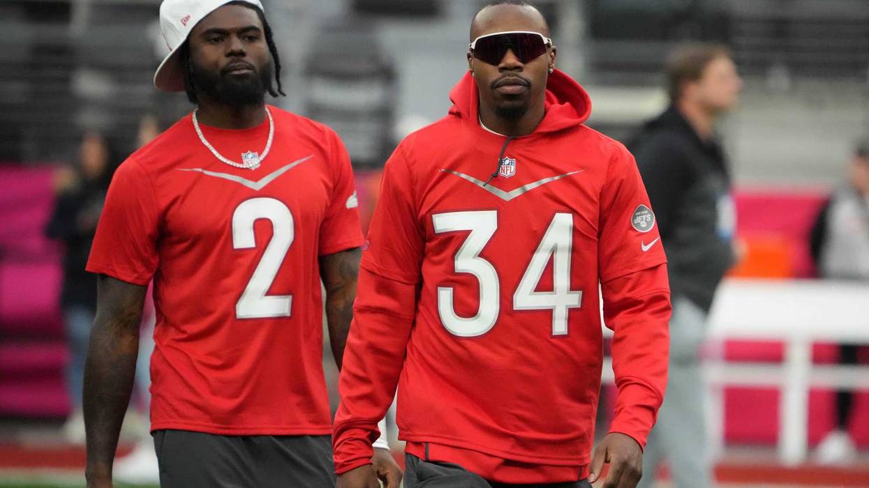 Quarterback Tyler Huntley (2) and CB/special teamer Justin Hardee (34) during Pro Bowl Games practice at Allegiant Stadium in 2023.