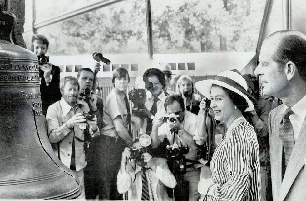 Queen Elizabeth and Prince Philip view the Liberty Bell in Philadelphia on July 6, 1976. The queen formally presented the American people with the Bicentennial Bell.