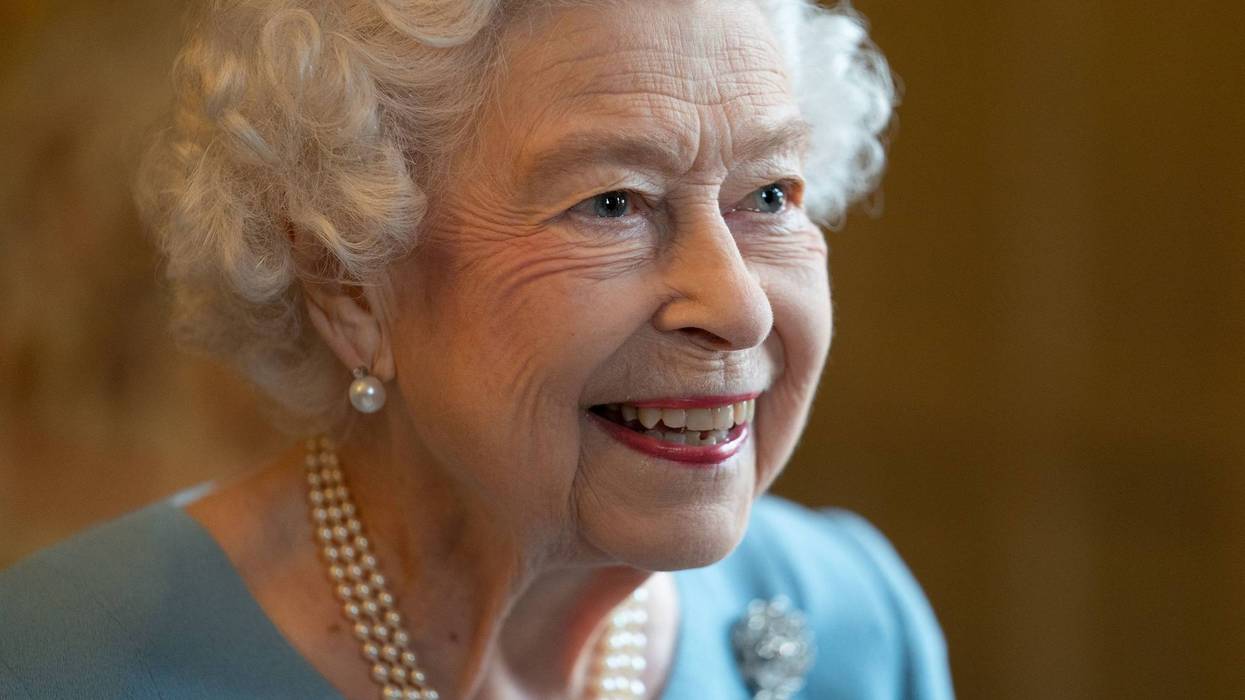 Queen Elizabeth celebrates the start of the Platinum Jubilee during a reception in the Ballroom of Sandringham House on February 5, 2022 in King's Lynn, England.