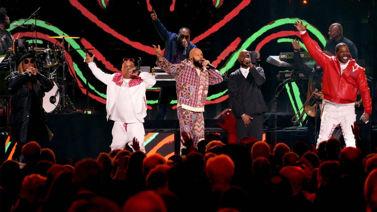 Queen Latifah, Spliff Star, Common, Posdnuos, and Busta Rhymes perform onstage at the 2024 Rock & Roll Hall Of Fame Induction Ceremony at Rocket Mortgage Fieldhouse on October 19, 2024 in Cleveland, Ohio.