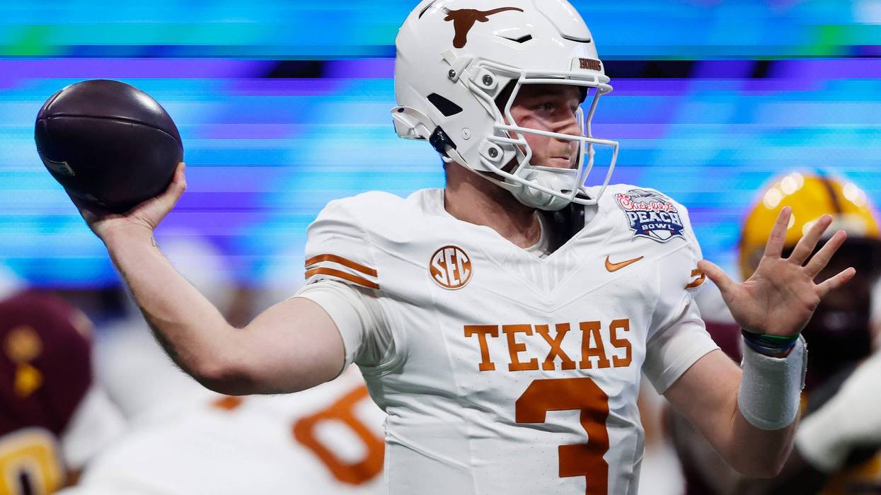 Quinn Ewers #3 of the Texas Longhorns throws the ball during the first quarter against the Arizona State Sun Devils in the Chick-fil-A Peach Bowl at Mercedes-Benz Stadium on Jan. 1, 2025, in Atlanta, Georgia.