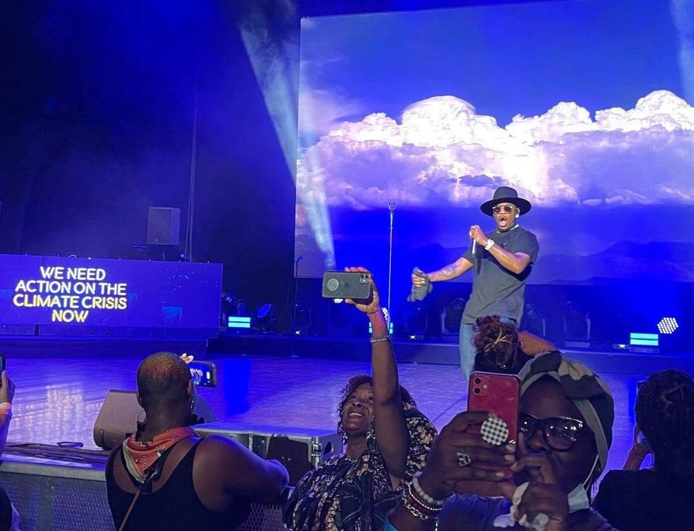 R&B singer Ne-Yo on stage as part of a free concert at the Mann Center.