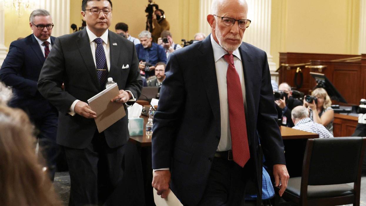 (R-L) Election attorney Benjamin Ginsberg, BJay Pak, former U.S. Attorney for the Northern District of Georgia, and Al Schmidt, former Philadelphia City Commissioner, depart after testifying during a hearing by the Select Committee to Investigate the January 6th Attack on the U.S. Capitol in the Cannon House Office Building on June 13, 2022 in Washington, D.C.