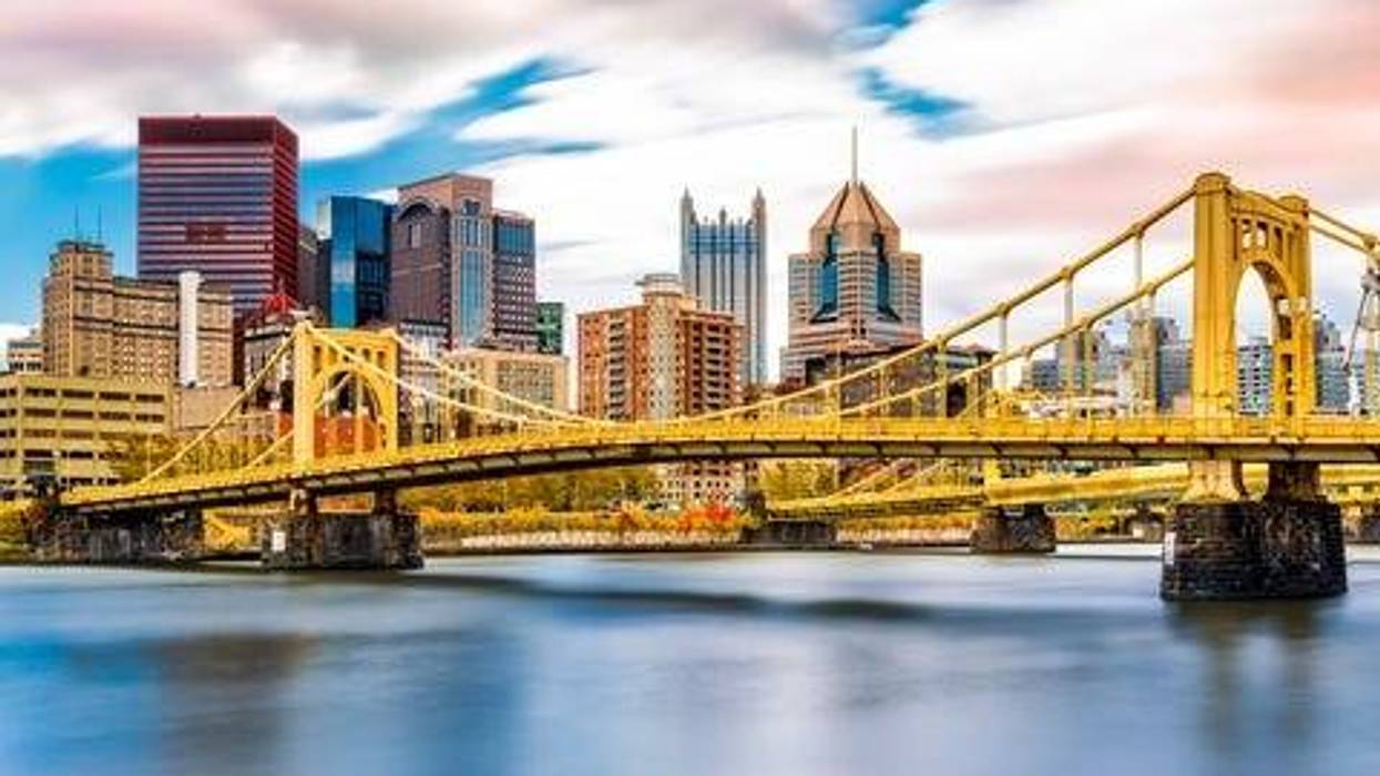 Rachel Carson Bridge aka Ninth Street Bridge spans Allegheny river in Pittsburgh, Pennsylvania