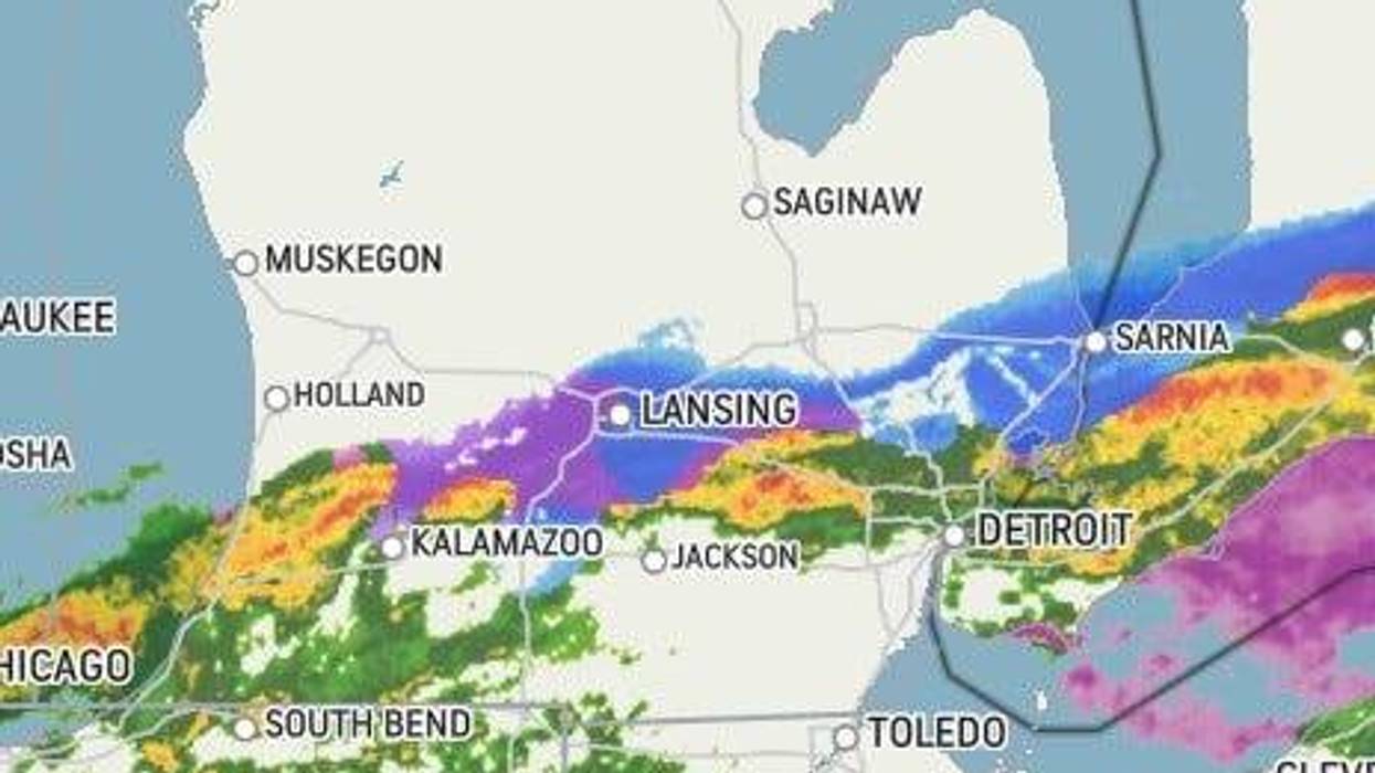 Radar shows rain and snow in the mix over Metro Detroit Friday afternoon into the evening.