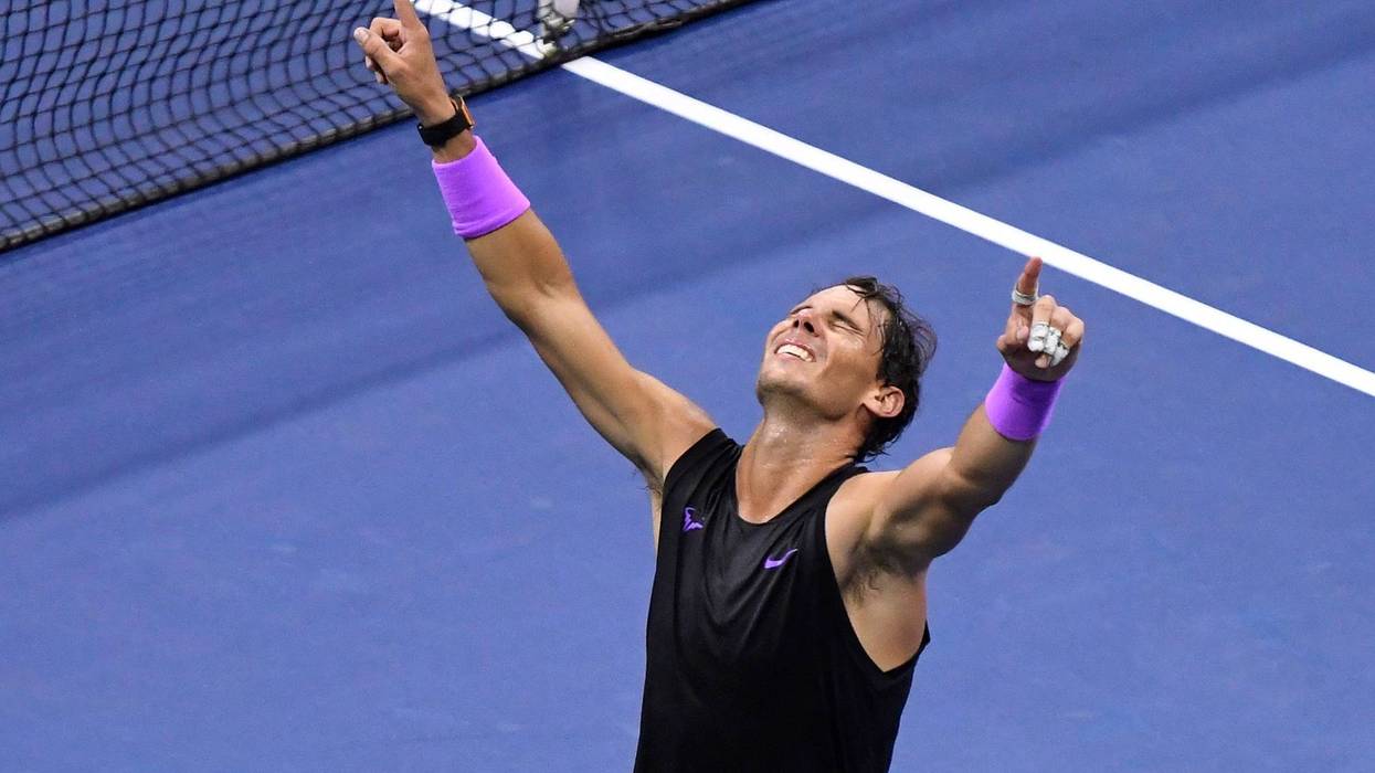 Rafael Nadal Celebrates after winning the US Open.