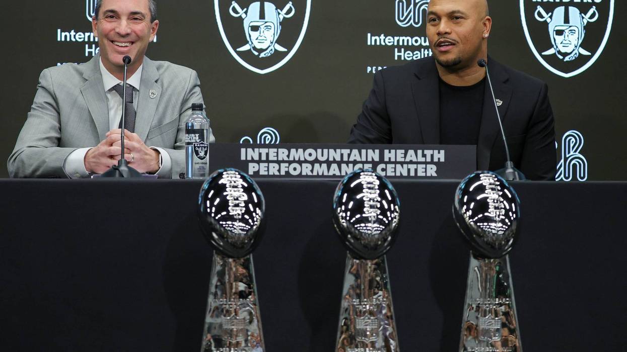 Raiders' GM Tom Telesco (L) and Head Coach Antonio Pierce