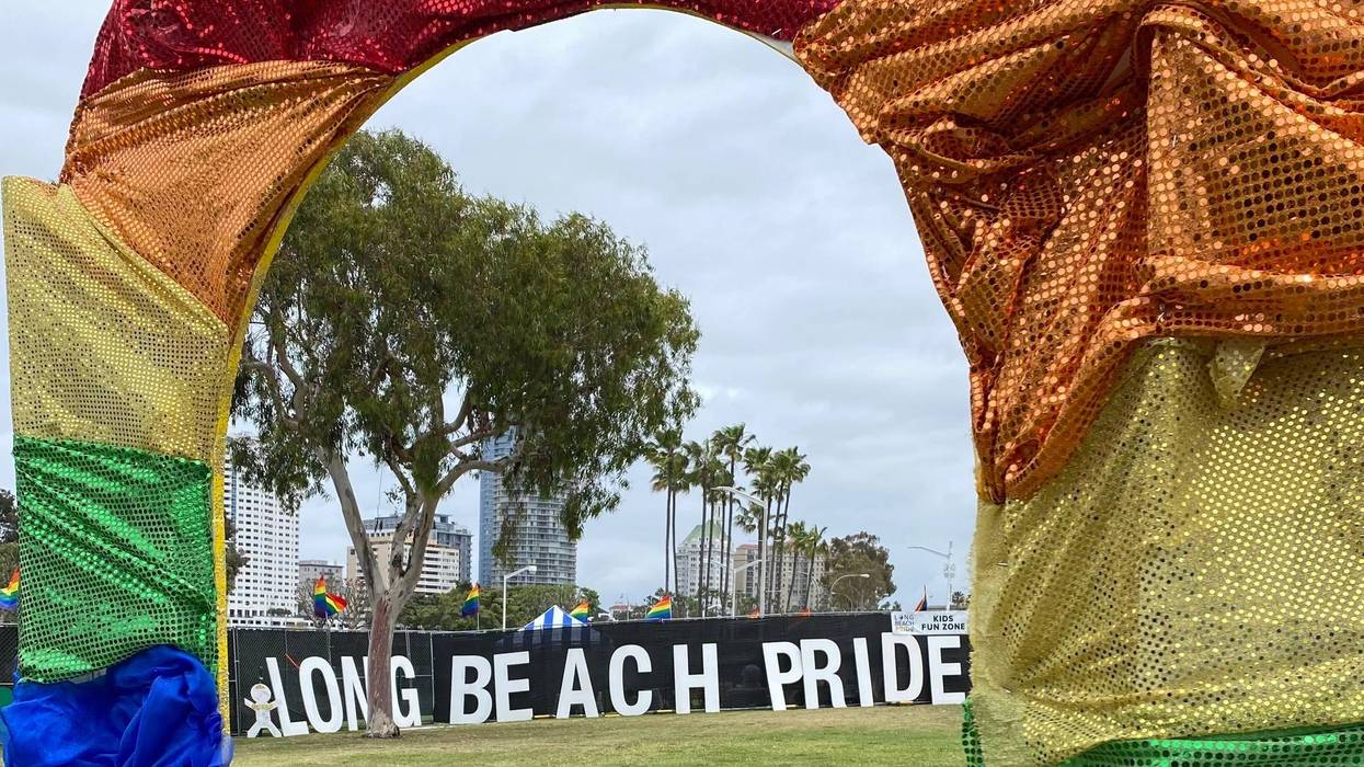 Rainbow arch at Long Beach Pride 2025.