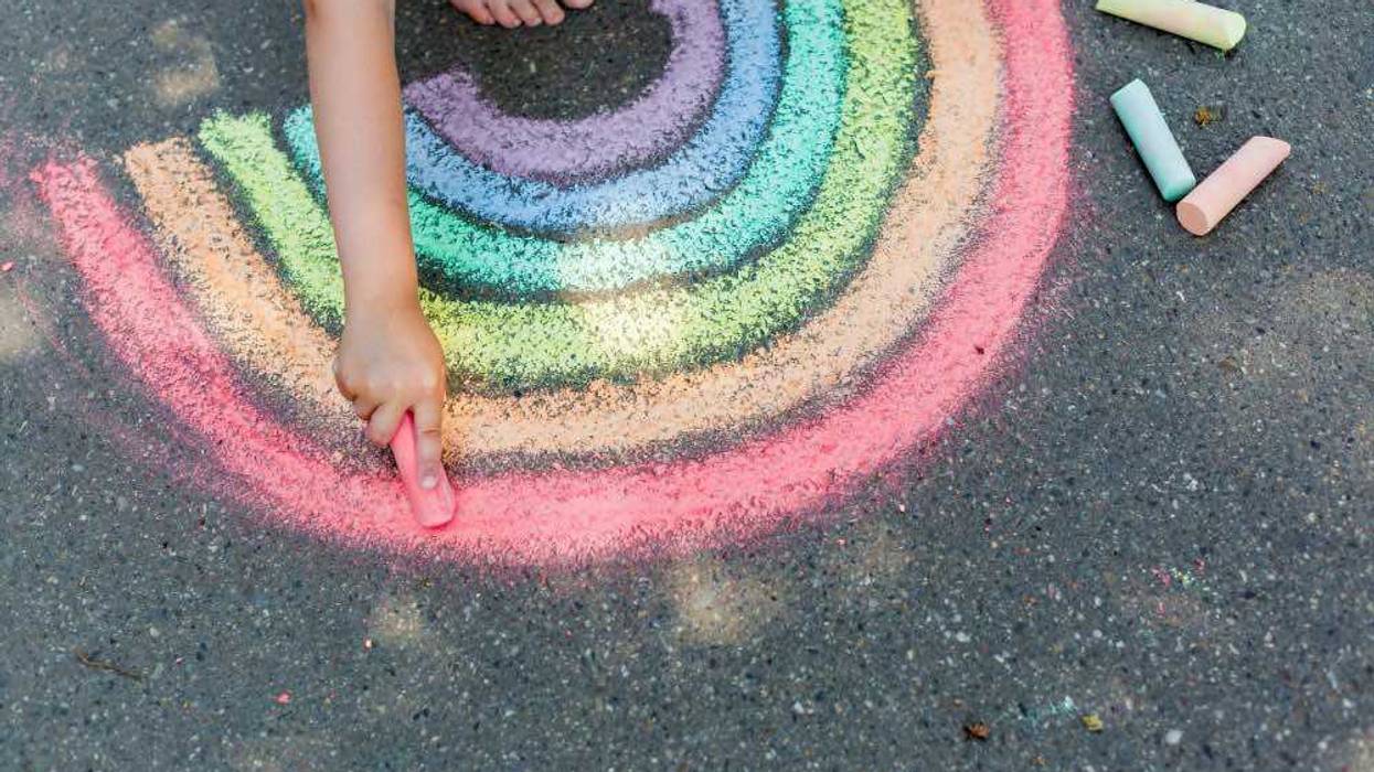 rainbow chalk on sidewalk