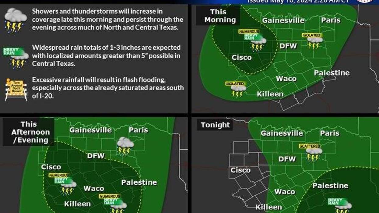 Rainfall timing for Thursday, May 16, 2024.