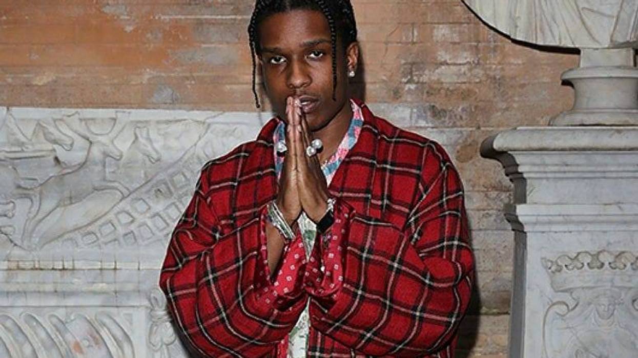 Rakim Mayers, aka A$AP Rocky, arrives at the Gucci Cruise 2020 at Musei Capitolini on May 28, 2019