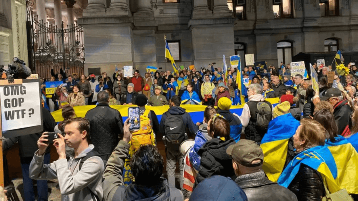 Rally for Ukraine outside City Hall on Tuesday, March 4, 2025.