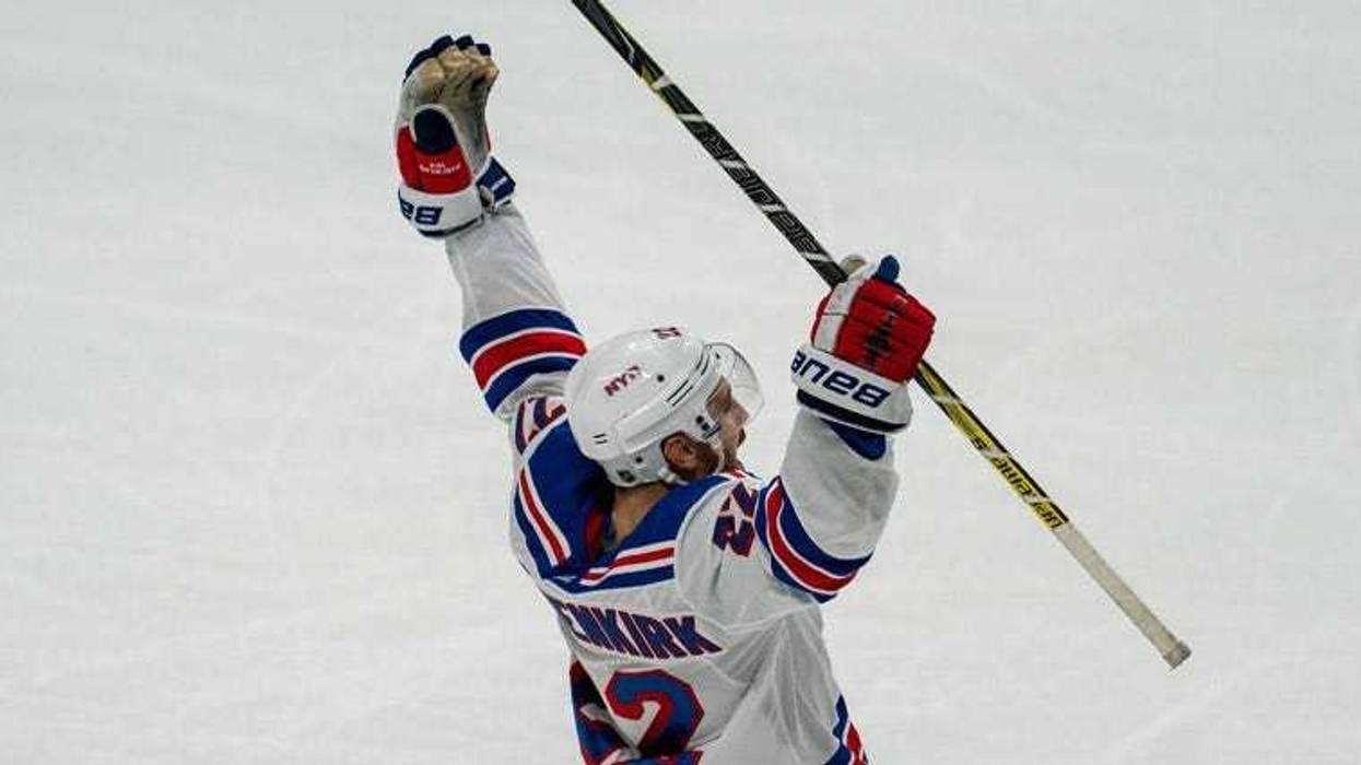 Rangers defenseman Kevin Shattenkirk celebrates after scoring the winning goal in the shootout round against the San Jose Sharks on Oct. 30, 2018, at the SAP Center in San Jose, California.