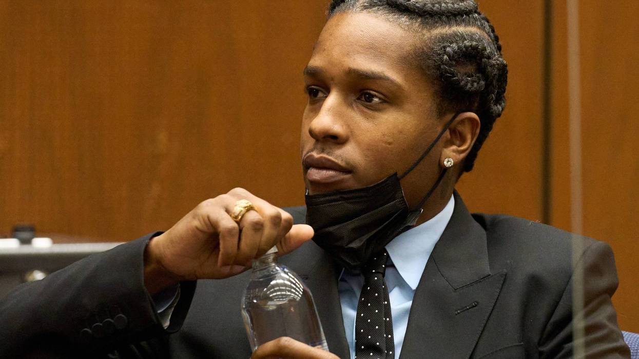 Rapper A$AP Rocky, drinks water at a preliminary hearing in his assault with a semi-automatic firearm case at the Clara Shortridge Foltz Criminal Justice Center on November 20, 2023 in Los Angeles, California.