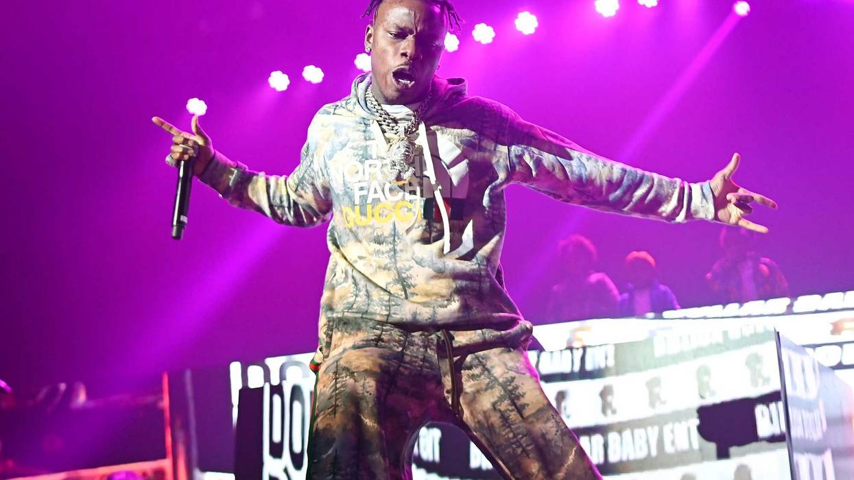 Rapper DaBaby performs onstage during "Rolling Loud Presents: DaBaby Live Show Killa" tour at Coca-Cola Roxy on December 04, 2021, in Atlanta, Georgia.