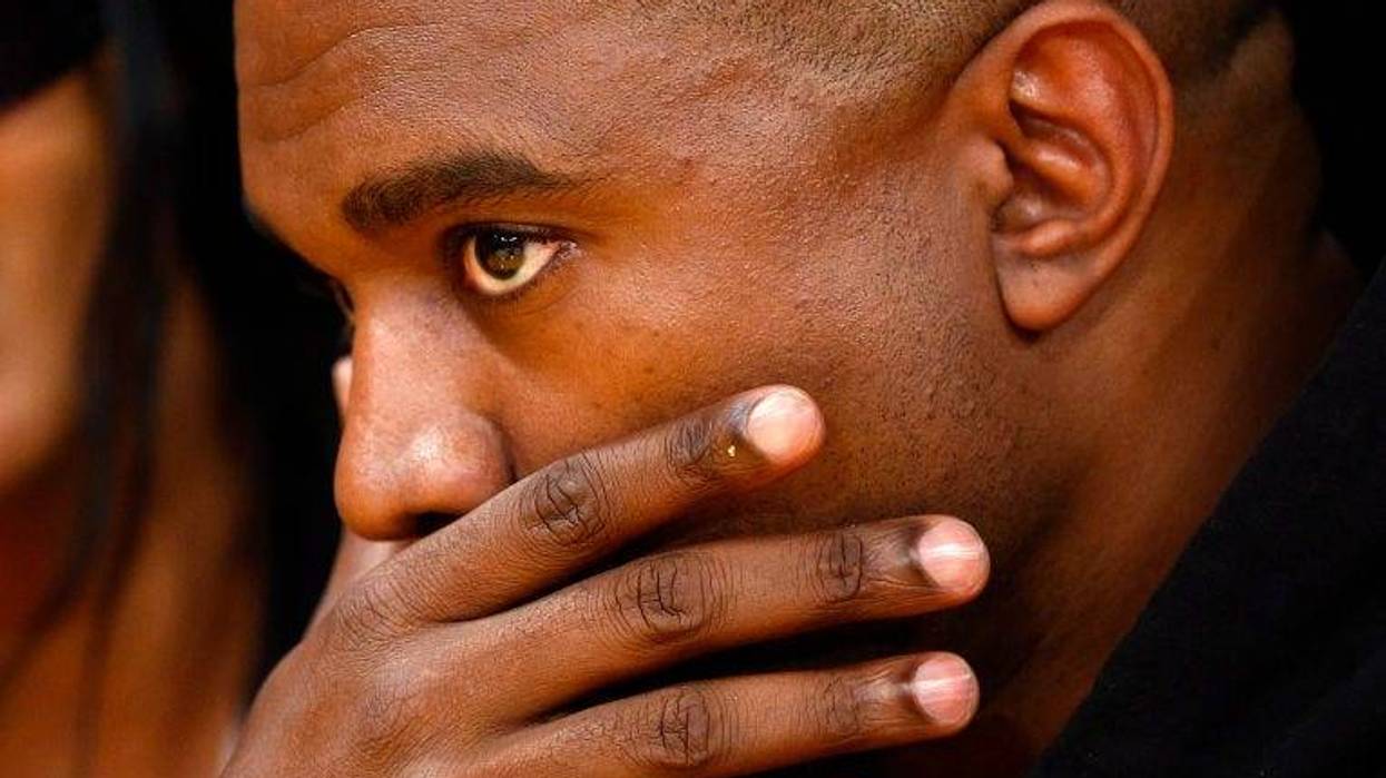 Rapper Kanye West attends a game between the Washington Wizards and the Los Angeles Lakers in the fourth quarter at Crypto.com Arena on March 11, 2022 in Los Angeles, California.