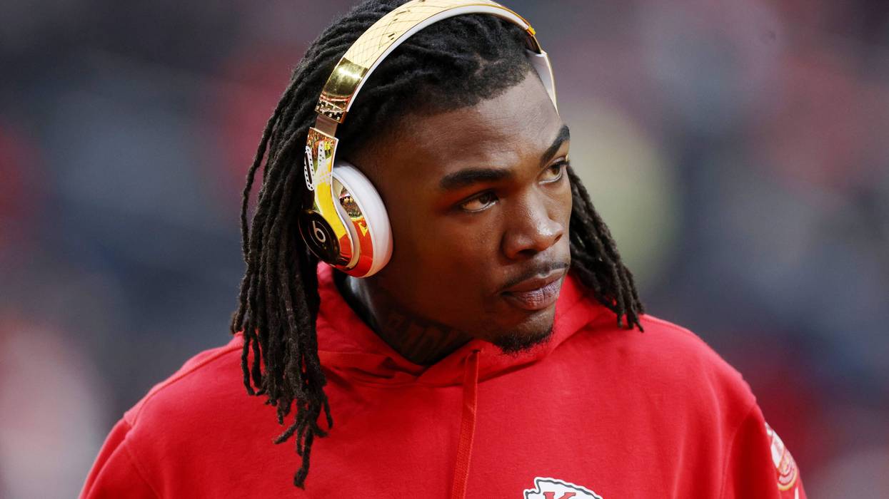 Rashee Rice #4 of the Kansas City Chiefs warms up before Super Bowl LVIII against the Kansas City Chiefs at Allegiant Stadium on February 11, 2024, in Las Vegas, Nevada.