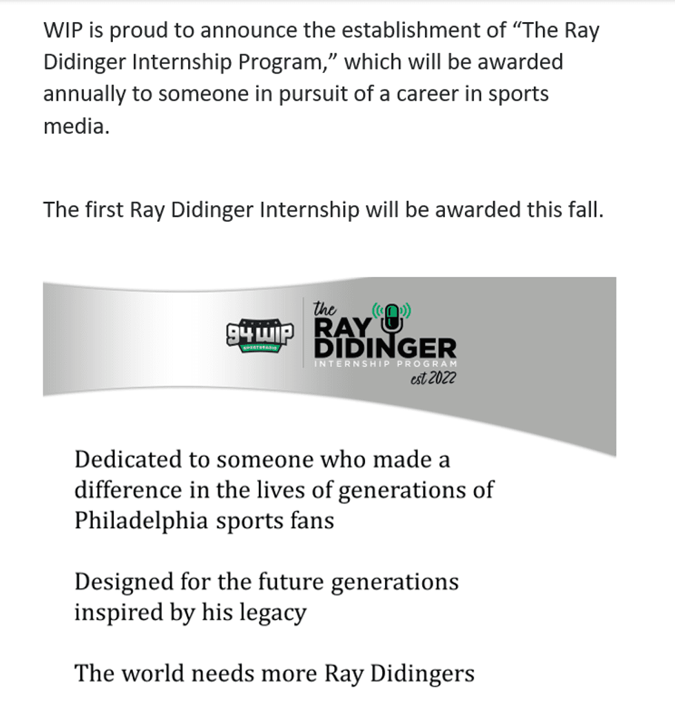 Ray Didinger internship program 94WIP, Philadelphia
