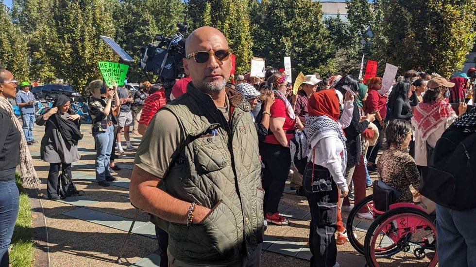 Ray Mustafa at a Palestinian rally in Center City, Philadelphia in October 2023.