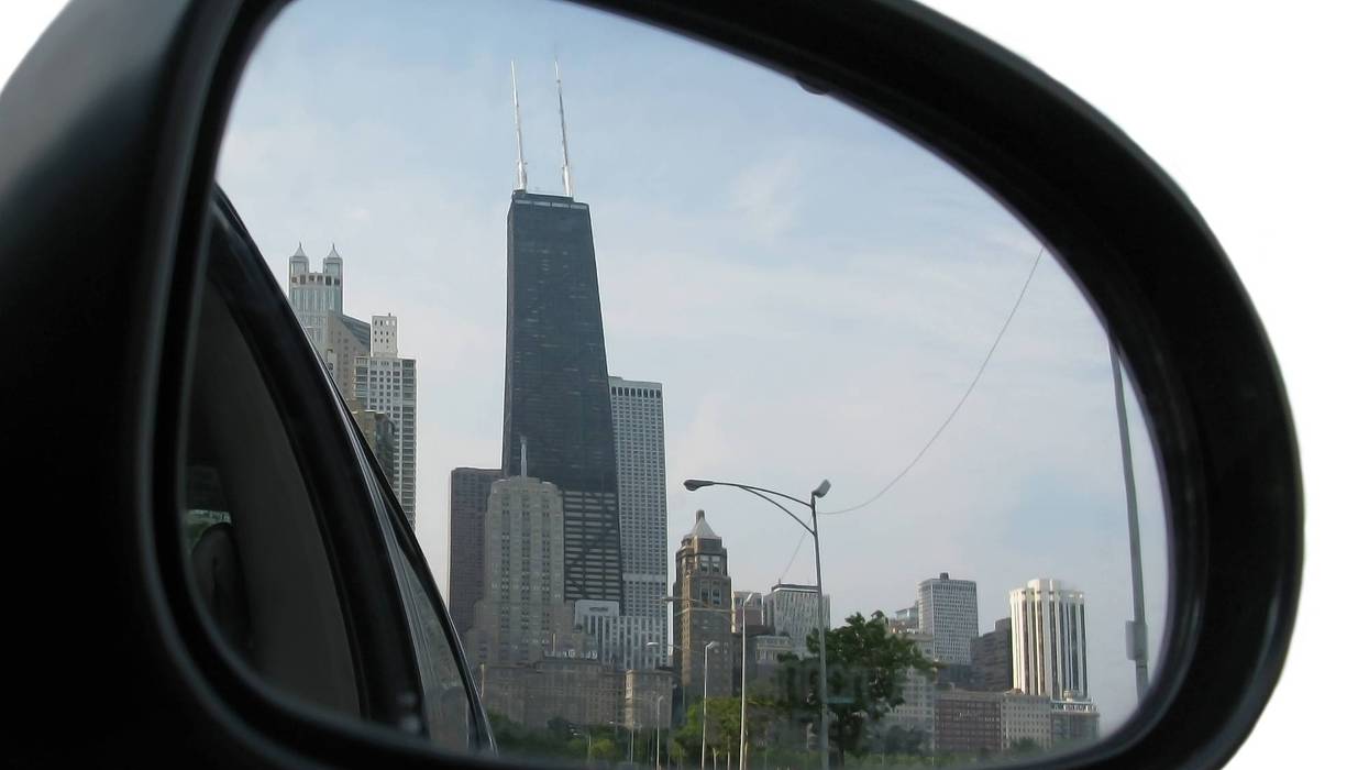 Rear mirror view John Hancock building