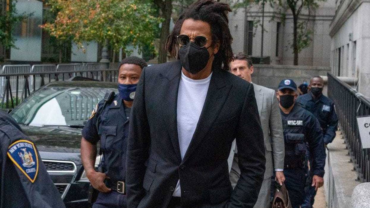 Recording artist Jay-Z exits New York City Supreme Court on October 29, 2021 in New York City. Jay-Z is being sued by fragrance firm Parlux for allegedly failing to meet commitments related to a fragrance they released together.