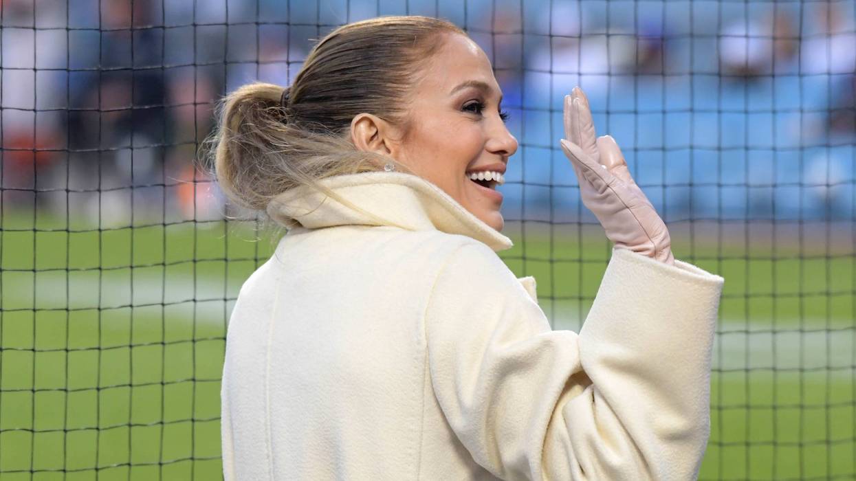 Recording artist Jennifer Lopez attends a MLB baseball game between the San Francisco Giants and the Los Angeles Dodgers at Dodger Stadium.