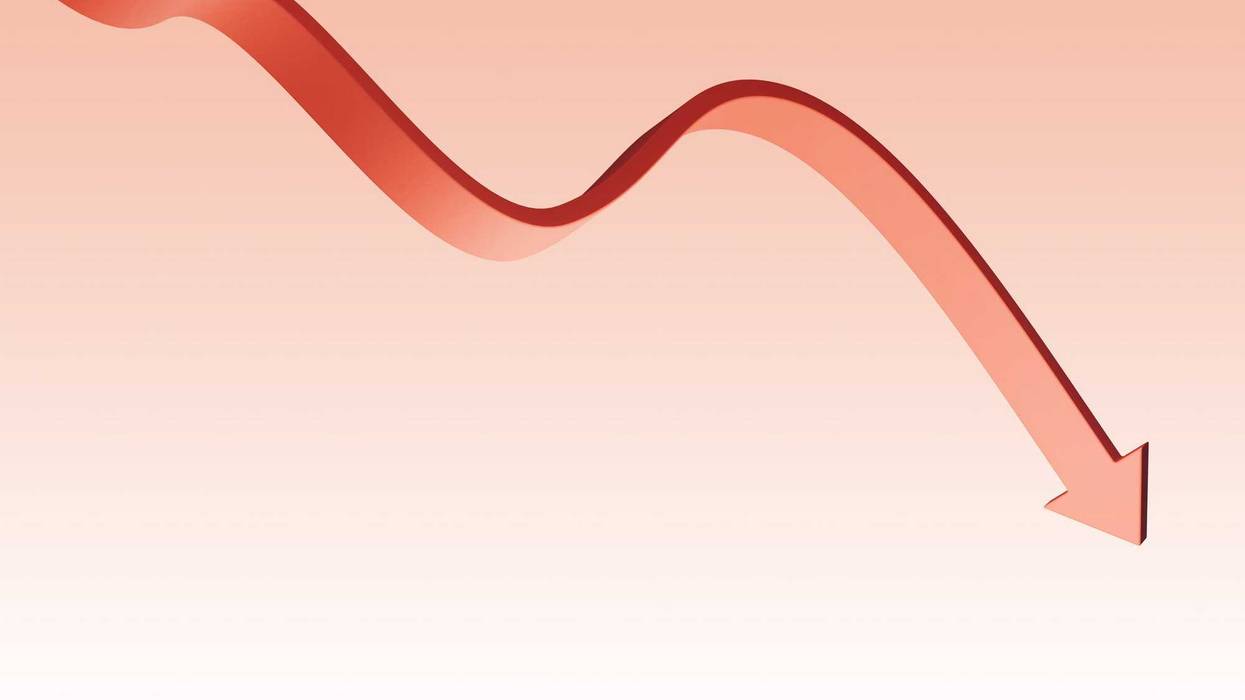 Red-arrow ribbon pointing down stock concept image.
