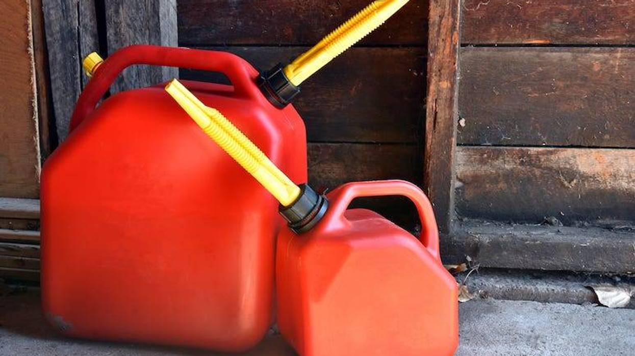 Red plastic gas canisters