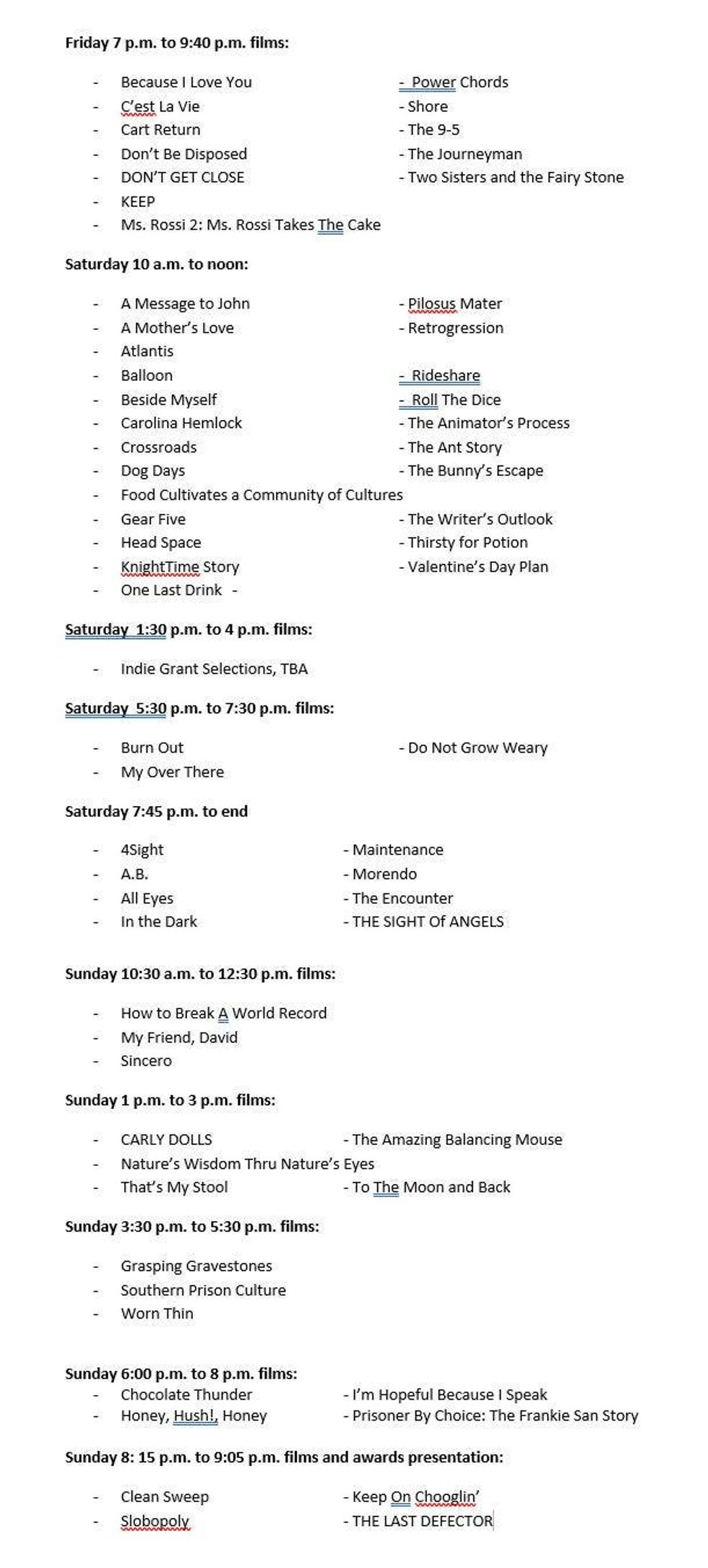 Reedy Reels Film Festival 2024 Film List and Schedule