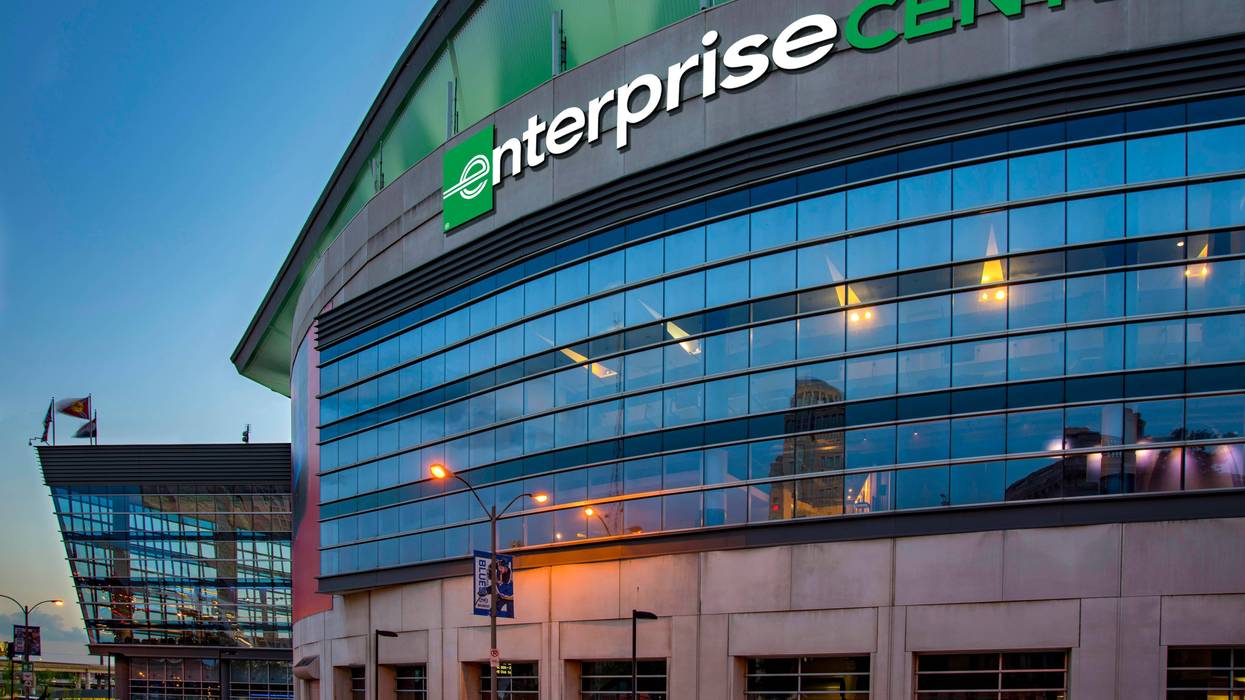 Rendering of Enterprise Center exterior view.