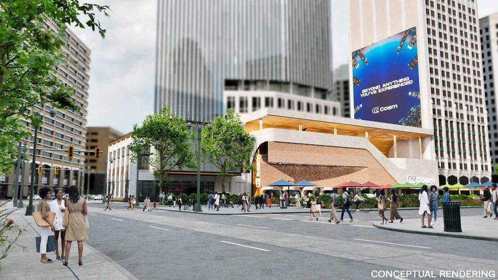 Rendering of exterior of Cosm Detroit