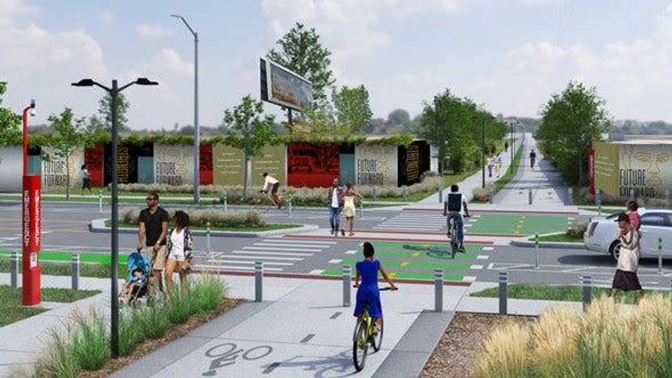 Rendering of Joe Louis Greenway at Linwood St.