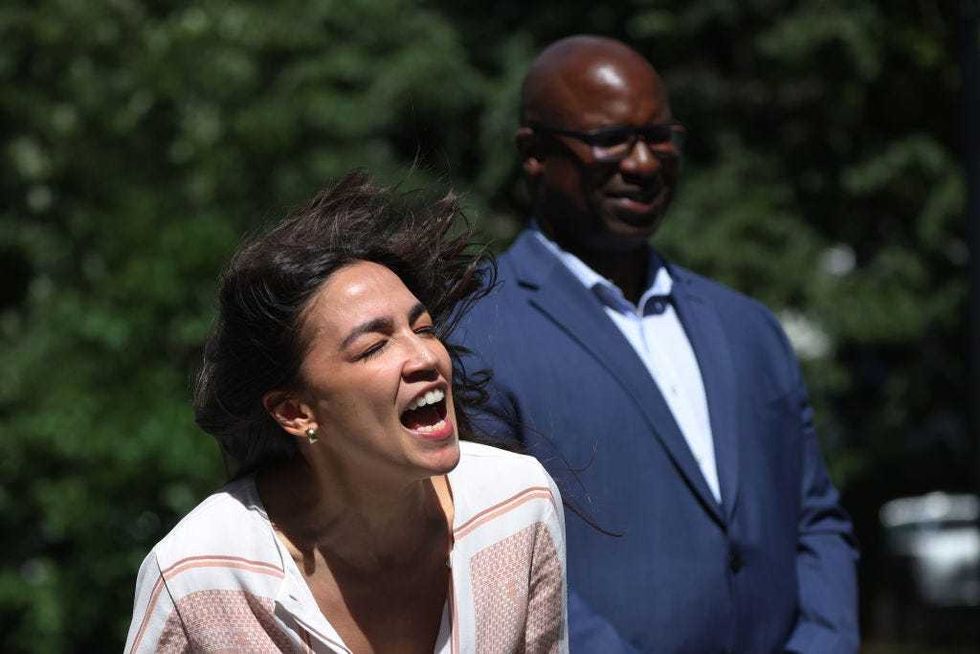 Rep. Alexandria Ocasio-Cortez (D-NY) speaks during a Rep. Jamaal Bowman (D-NY) Get Out the Vote campaign event at Hartley Park on June 24, 2024 in Mount Vernon, New York.