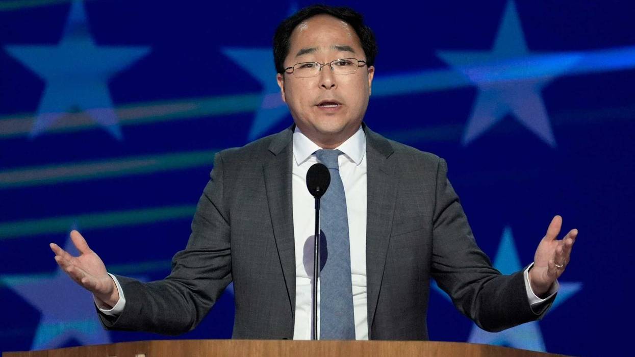 Rep. Andy Kim, D-N.J., speaks during the Democratic National Convention, Aug. 21, 2024, in Chicago.