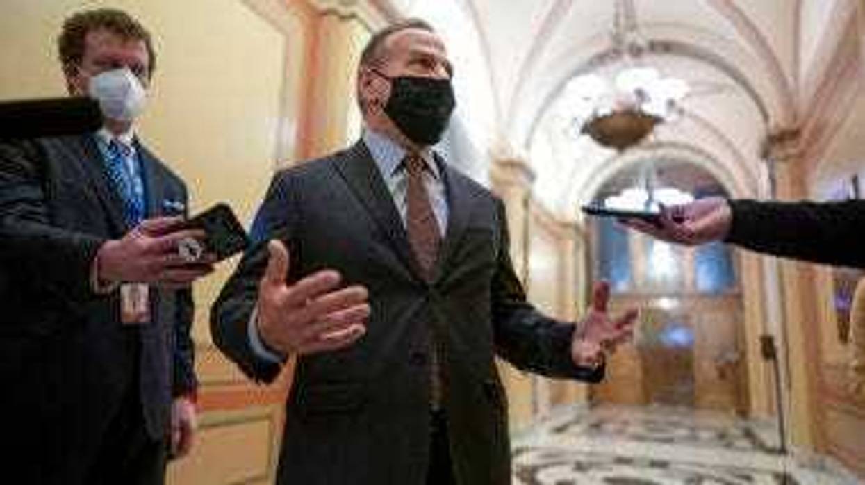 Rep. David Cicilline, D-R.I., talks to reporters just outside the House chamber after a resolution calling for the removal of President Donald Trump from office was blocked by Republicans, at the Capitol in Washington. (AP Photo/J. Scott Applewhite)