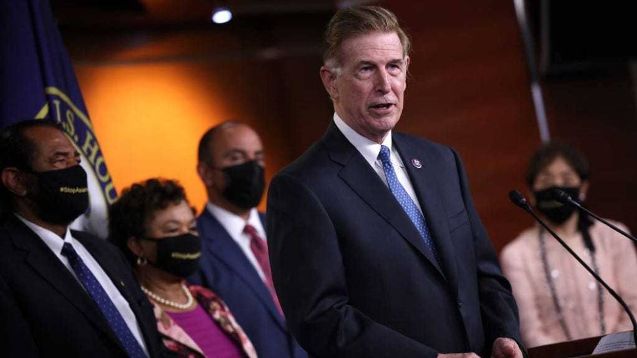 Rep. Don Beyer (D-VA) joined by members of the Asian Pacific American Caucus speaks on the COVID-19 Hate Crimes Act on May 18, 2021 in Washington, DC.